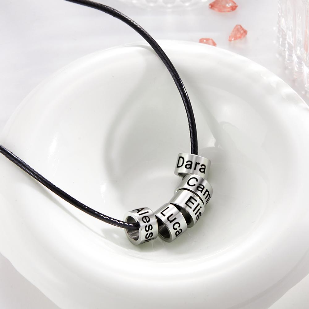 Custom Engraved Necklace Tube Bead Braided Necklace Gift for Men - soufeeluk