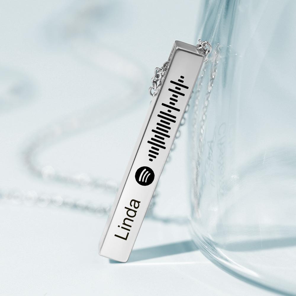 Personalised Custom Music Scan Song Spotify Code Necklace Flexible Square Shaped Bar Necklace Engraved Name Pendant Jewellery Gift - soufeeluk