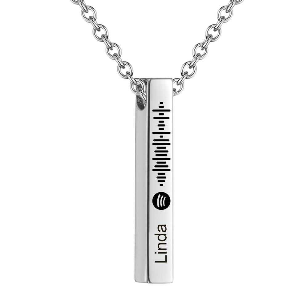 Personalised Custom Music Scan Song Spotify Code Necklace Flexible Square Shaped Bar Necklace Engraved Name Pendant Jewellery Gift - soufeeluk