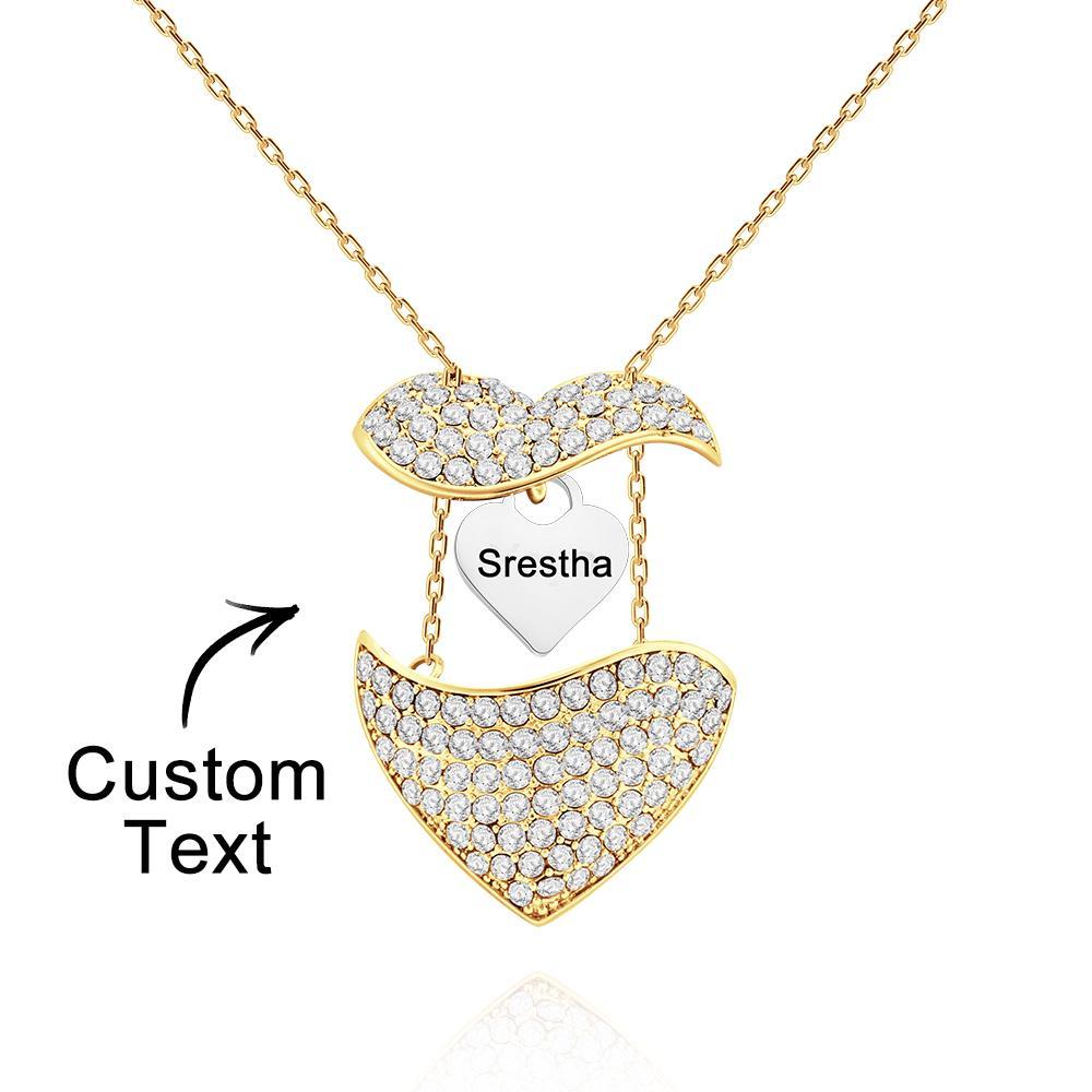 Custom Engraved Openable Message Necklace Heart Shaped Rhinestone Necklace - soufeeluk