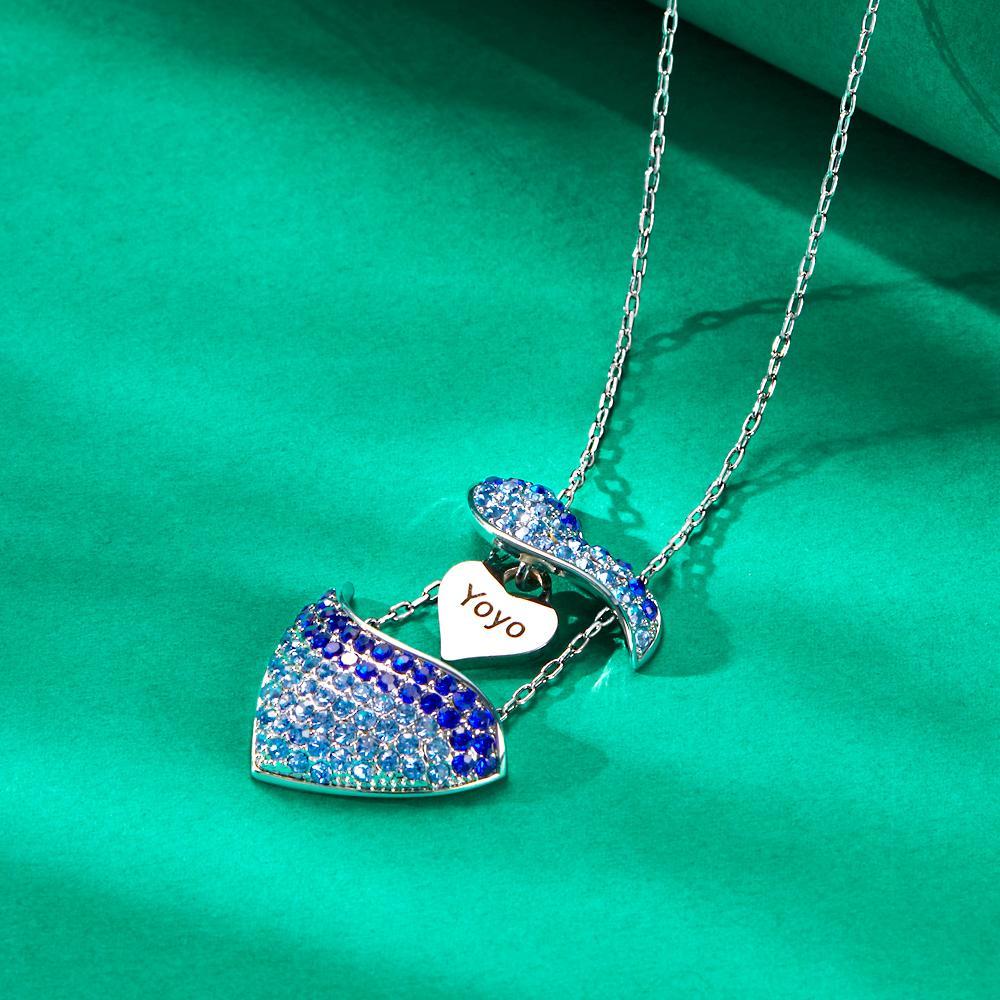 Custom Engraved Openable Message Necklace Heart Shaped Rhinestone Necklace - soufeeluk