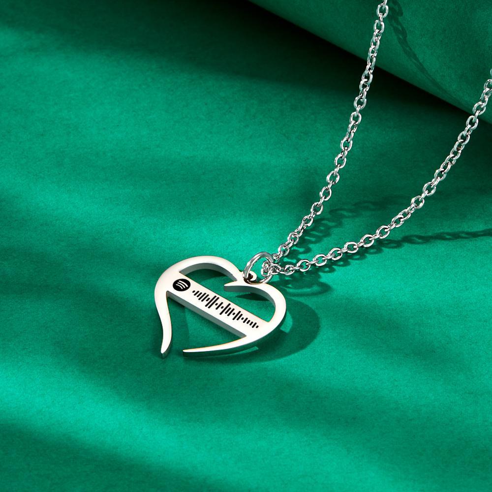 Scannable Spotify Code Necklace Hollowed Heart Shaped Necklace Gifts for Girlfriend - soufeeluk
