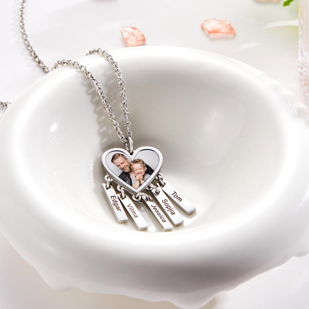 Custom Photo Engraved Necklace Heart Shaped Optional Pendant Necklace - soufeeluk