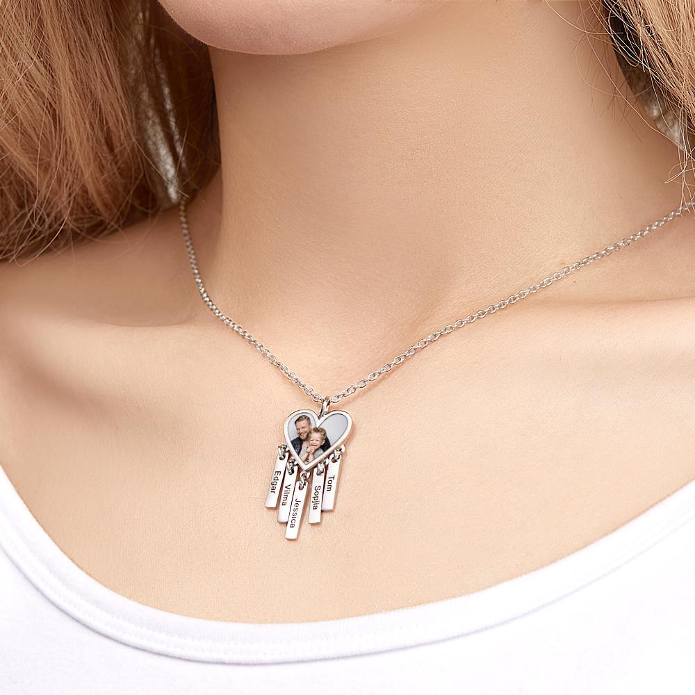 Custom Photo Engraved Necklace Heart Shaped Optional Pendant Necklace - soufeeluk