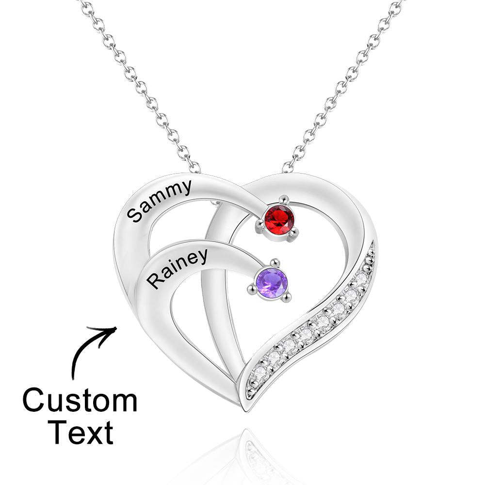 Engraved Birthstone Heart Shaped Necklace Personalised Name Necklace for Mom - soufeeluk