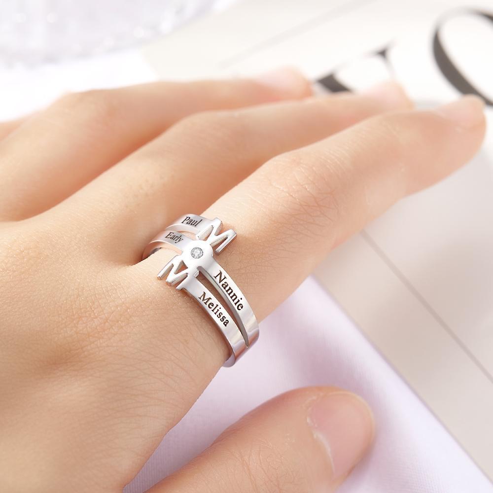 Custom Engraved Ring Four Names Open Ring Creative Gift for Her - soufeeluk