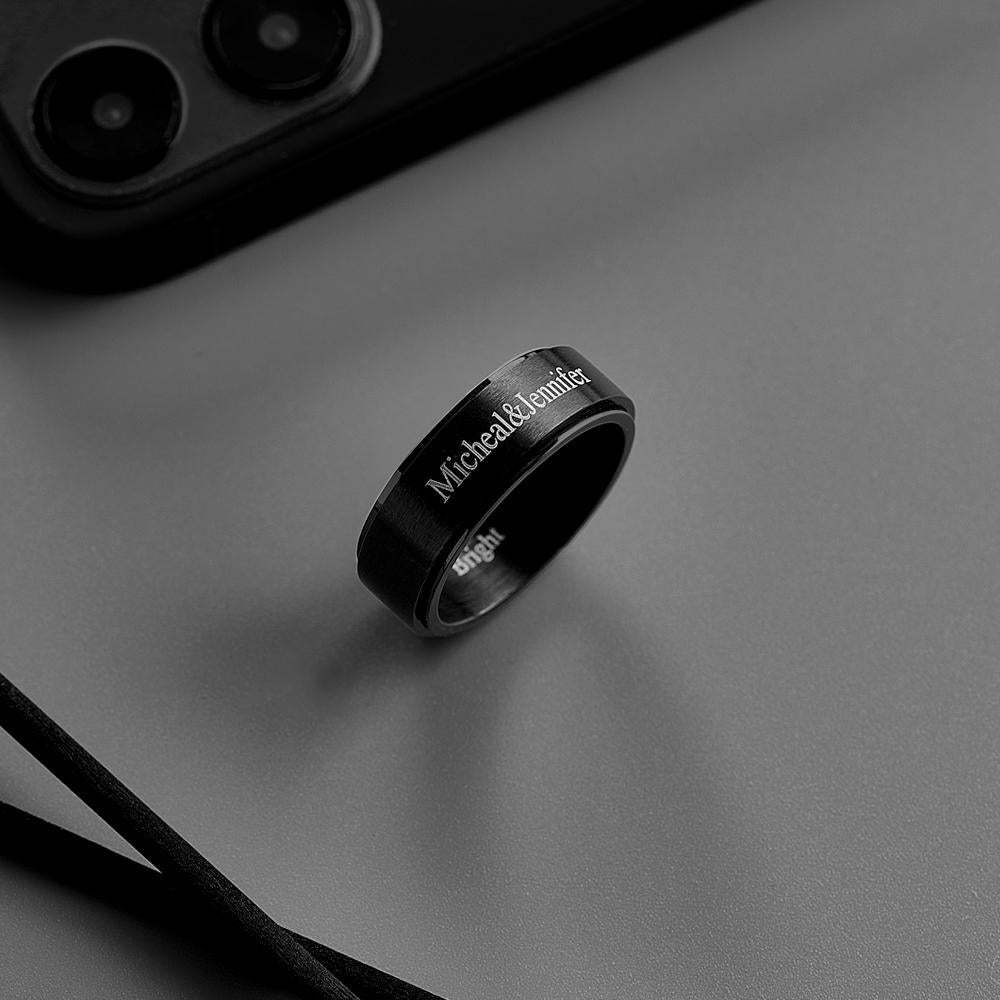 Personalised 8mm Stainless Steel All Black Spinner Ring - soufeeluk