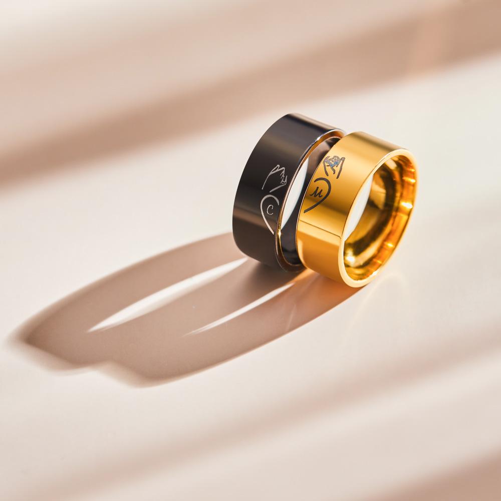 Custom Engraved Rings Pull Hook Matching Rings for Couples Gifts - soufeeluk