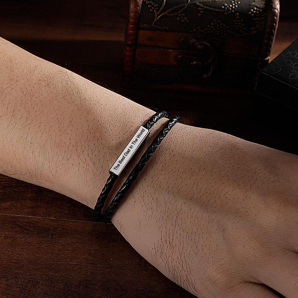 Men's Leather Bracelet Leather Wrap Bracelet Name Bracelet Gift for Him