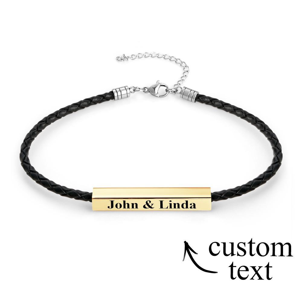 Custom Made Men's Leather Bracelet with Stainless Steel Engraved Bar Personalized ID Bracelet Gift for Him Men Dad Boyfriend Husband