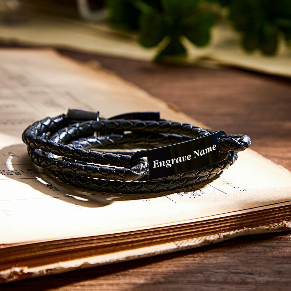 Personalised Leather Bracelet With Name Engraved Multi-Wrap Bracelet Gifts For Him - soufeeluk