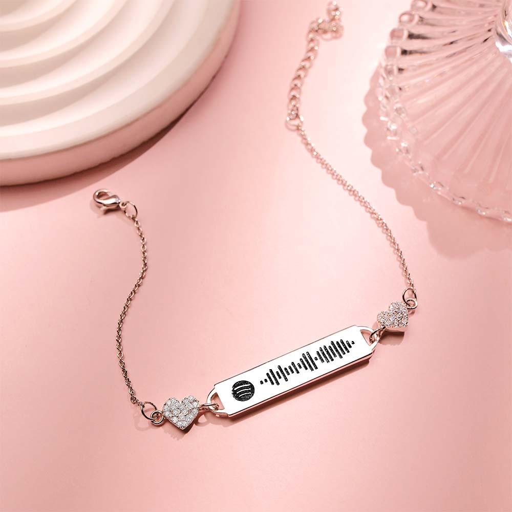 Custom Scannable Spotify Code Bracelet Diamond Heart Metal Creative Gifts - soufeeluk