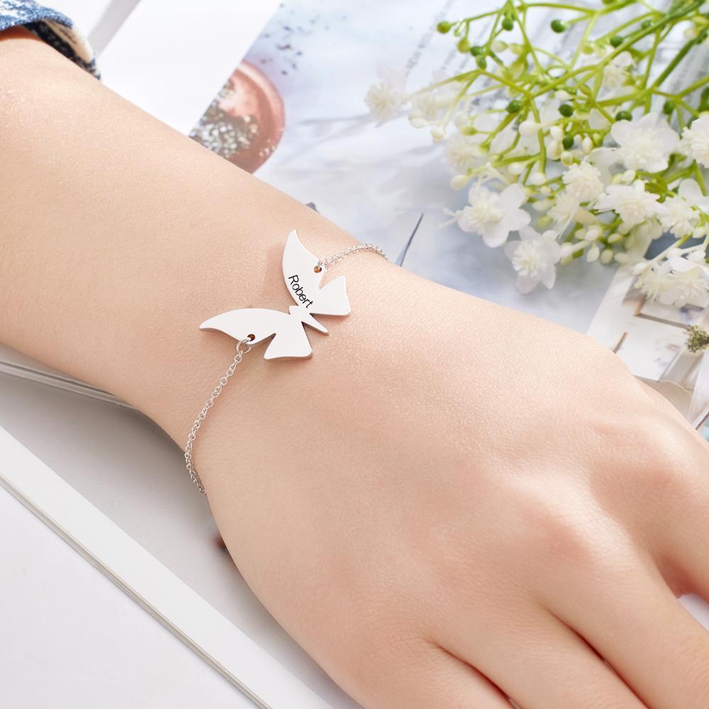 Custom Engraved Modern Butterfly Bracelet Gift for Her