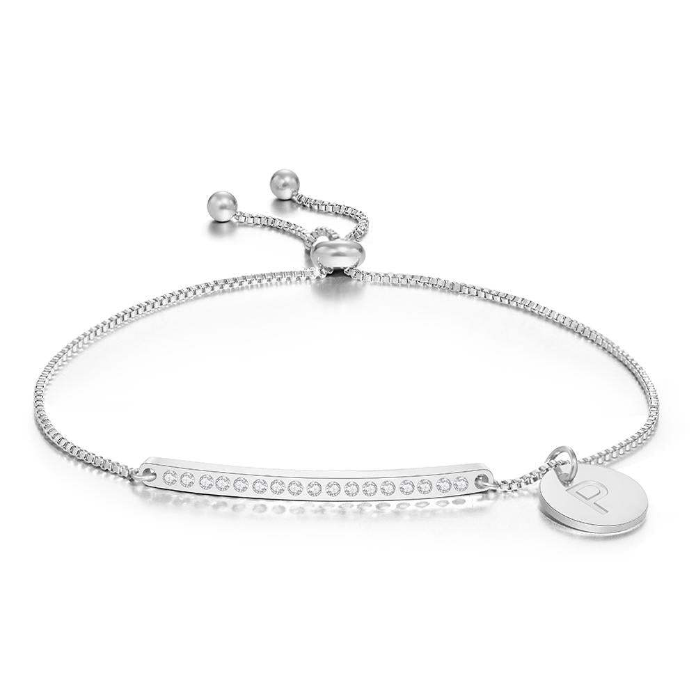 Custom Engraved Rhinestone Bar Bracelet Bracelet With Letter Gift for Girl - soufeeluk