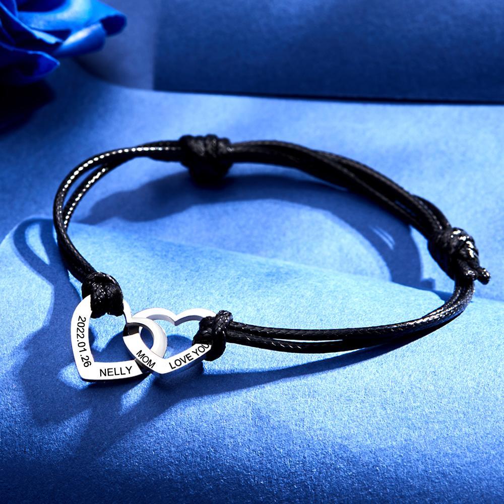 Custom Engraved Two Love Hearts Bracelet Personalised Elegant Bracelet for Women - soufeeluk