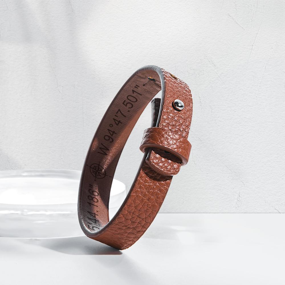Personalised Engraved Bracelets for Men Unique Gifts for Husband Customized Genuine Leather Bracelet Secret Message Gifts - soufeeluk