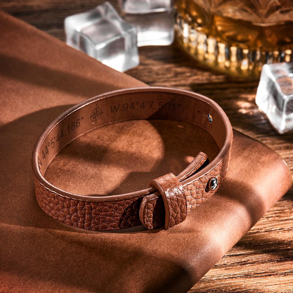 Personalised Engraved Bracelets for Men Unique Gifts for Husband Customized Genuine Leather Bracelet Secret Message Gifts - soufeeluk