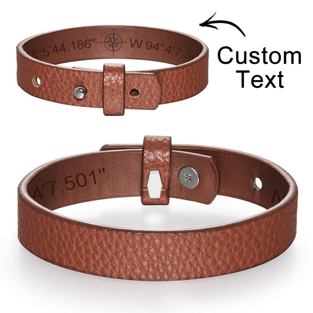 Personalised Engraved Bracelets for Men Unique Gifts for Husband Customized Genuine Leather Bracelet Secret Message Gifts - soufeeluk