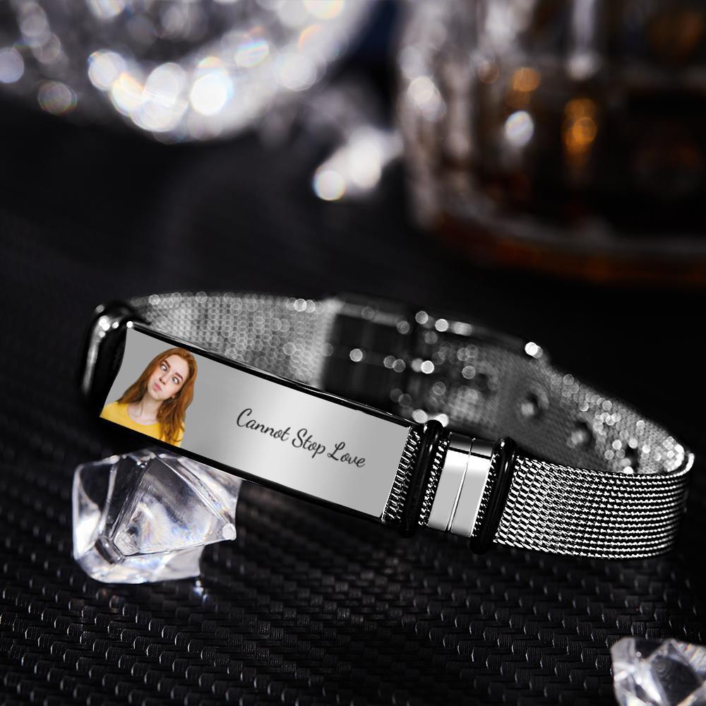 Customized Optional Photo Engraved  Music Code Stainless Steel Bracelet Best Gifts For Men Gifts For Couples - soufeeluk