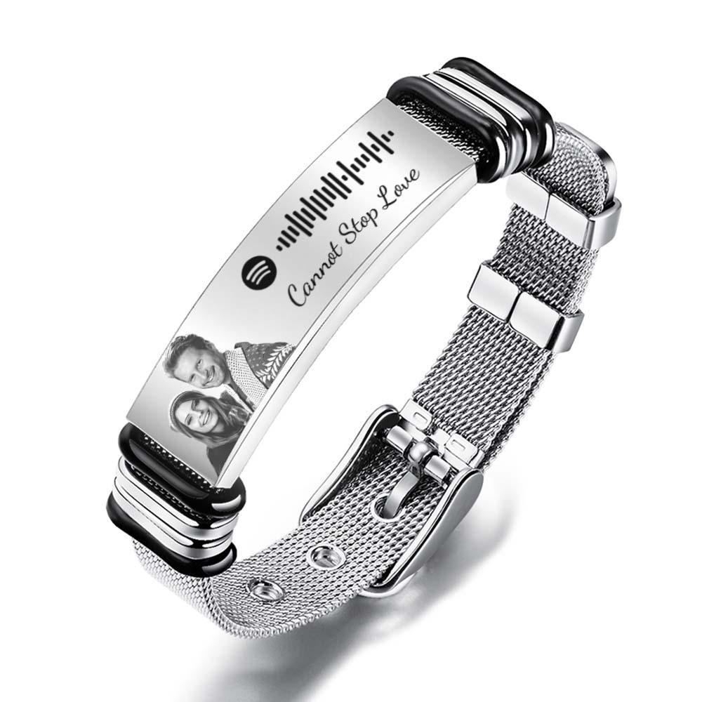 Customized Optional Photo Engraved Spotify Music Stainless Steel Bracelet Best Gifts For Men Gifts For Couples Christmas Gift - soufeeluk