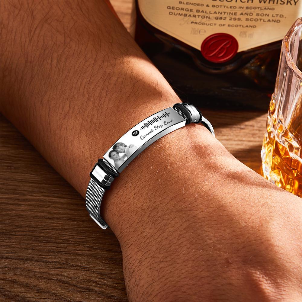 Customized Optional Photo Engraved Spotify Music Stainless Steel Bracelet Best Gifts For Men Gifts For Couples Christmas Gift - soufeeluk