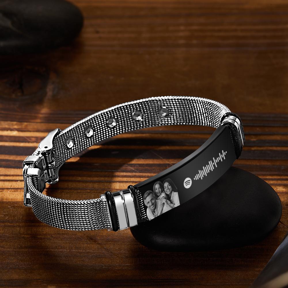 Customized Optional Photo Engraved Spotify Music Stainless Steel Bracelet Best Gifts For Men Gifts For Couples Christmas Gift - soufeeluk