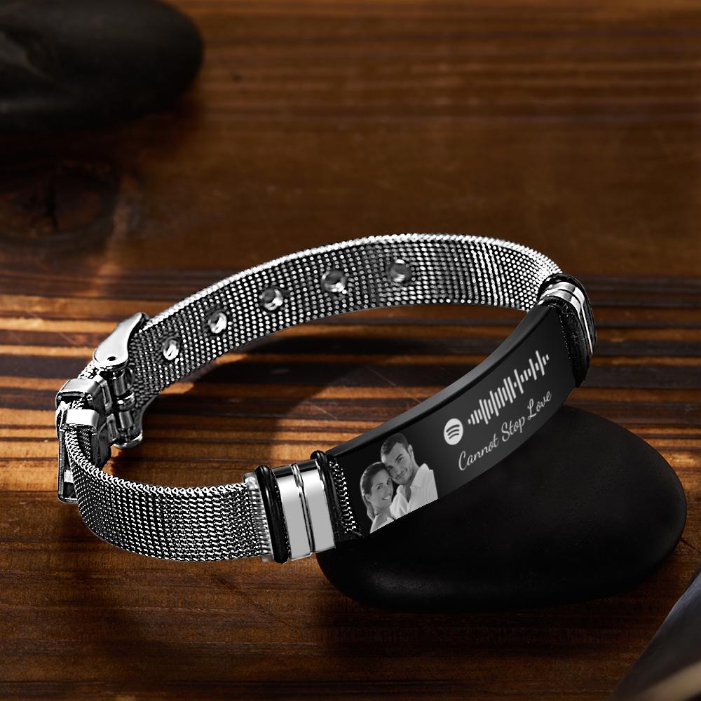 Customized Optional Photo Engraved Spotify Music Stainless Steel Bracelet Best Gifts For Men Gifts For Couples Christmas Gift - soufeeluk