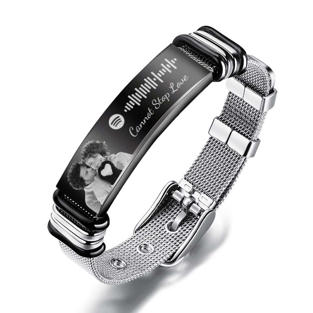 Customized Optional Photo Engraved Spotify Music Stainless Steel Bracelet Best Gifts For Men Gifts For Couples Christmas Gift - soufeeluk