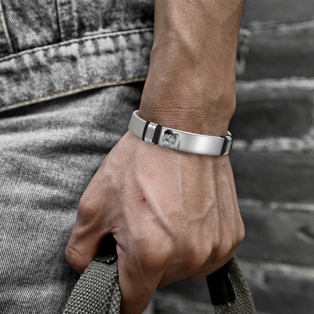 Customized Optional Photo Engraved Spotify Music Stainless Steel Bracelet Best Gifts For Men Gifts For Couples Christmas Gift - soufeeluk