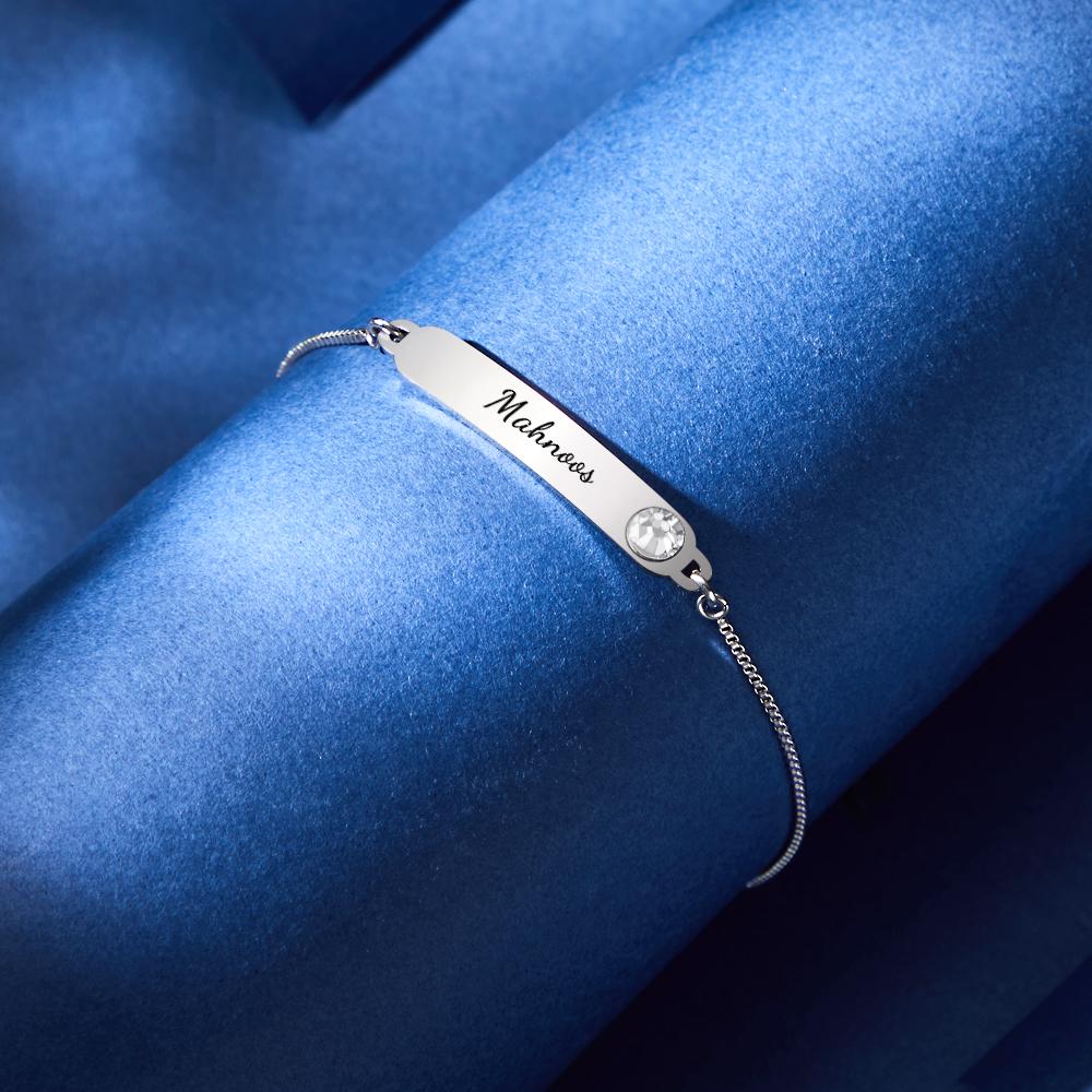 Custom Engraved Bracelet Name Bracelet Simple Rhinestones Gifts - soufeeluk