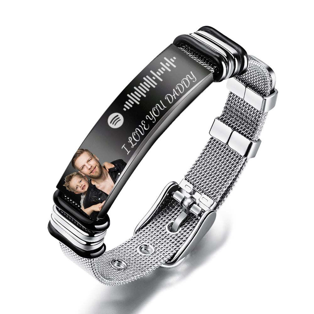 Customized Optional Photo Engraved Spotify Code Stainless Steel Bracelet Best Gifts For Dads On Father's Day