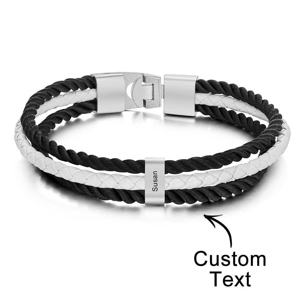 Custom Engraved Bracelet Mens Braided Layered Leather Gifts - soufeeluk