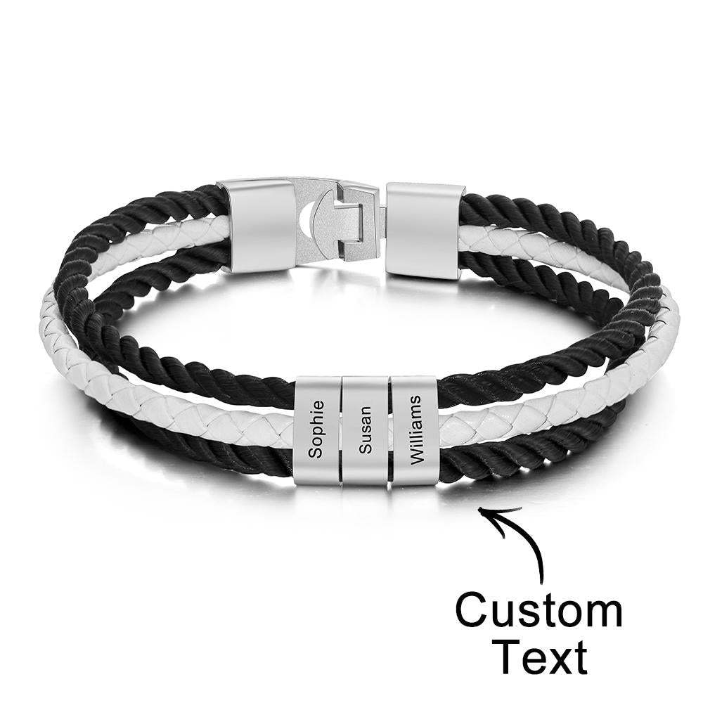 Custom Engraved Bracelet Mens Braided Layered Leather Gifts - soufeeluk