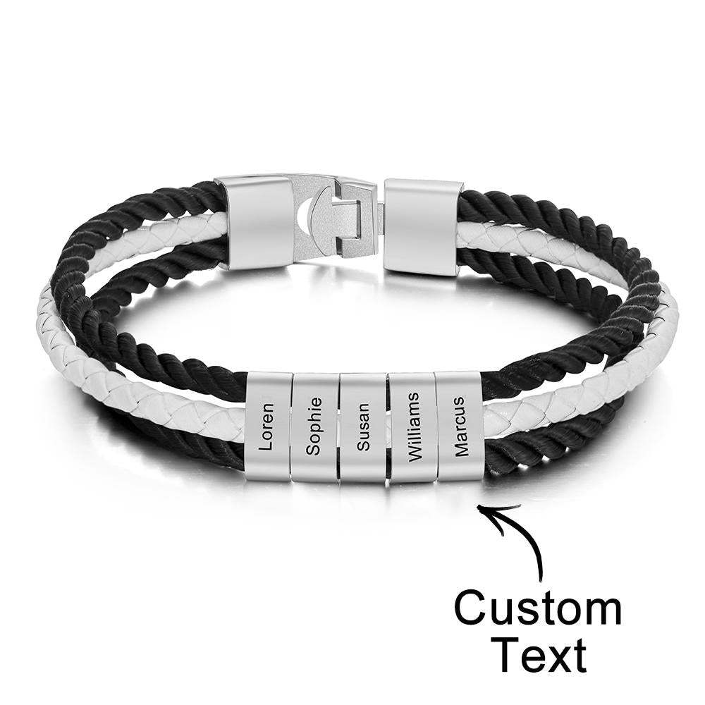 Custom Engraved Bracelet Mens Braided Layered Leather Gifts - soufeeluk