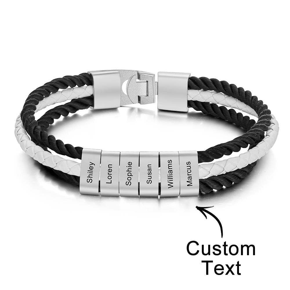 Custom Engraved Bracelet Mens Braided Layered Leather Gifts - soufeeluk