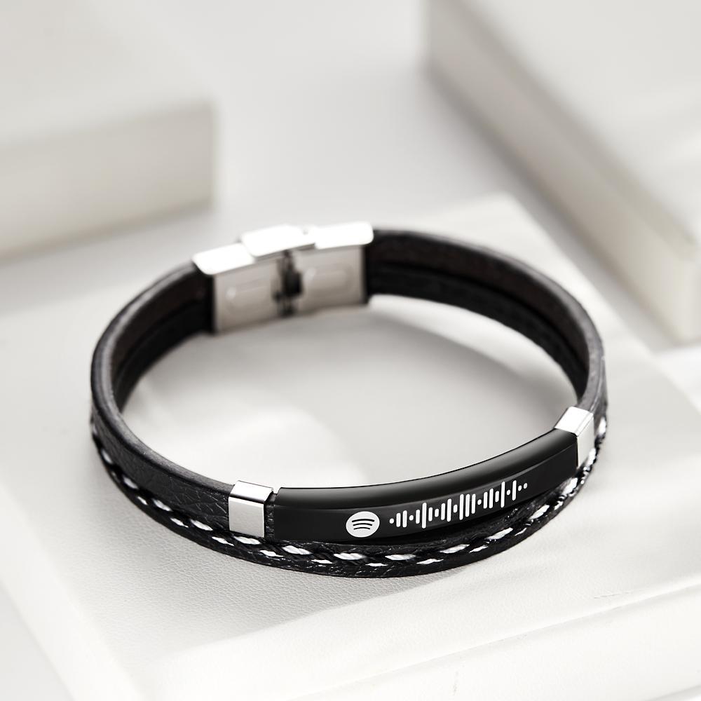 Scannable Spotify Code Custom Music Bracelet Leather Gifts - soufeeluk