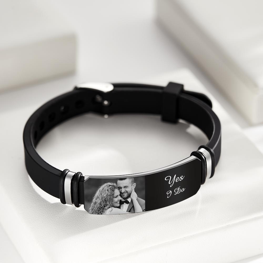 Custom Men's Bracelet Personalized Photo Engraved Bracelet Perfect Wedding Gift For Newly Married Couple - soufeeluk