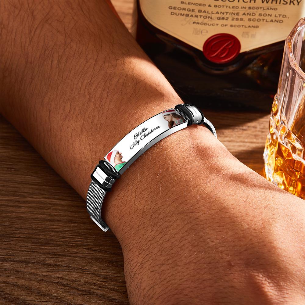 Custom Mens Bracelet With Double Photo And Engraved Words Christmas Gift For Your Loved Ones - soufeeluk