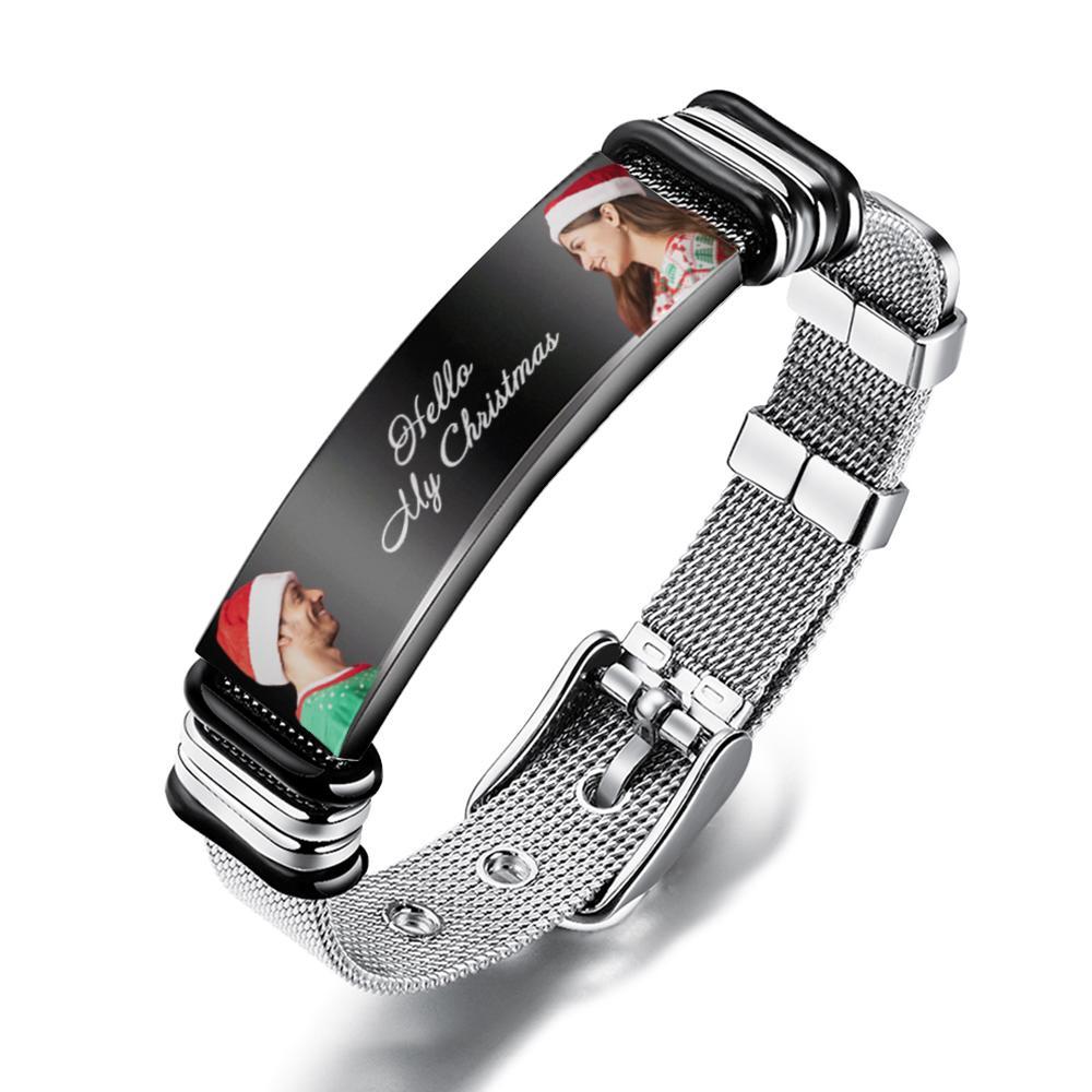 Custom Mens Bracelet With Double Photo And Engraved Words Christmas Gift For Your Loved Ones - soufeeluk