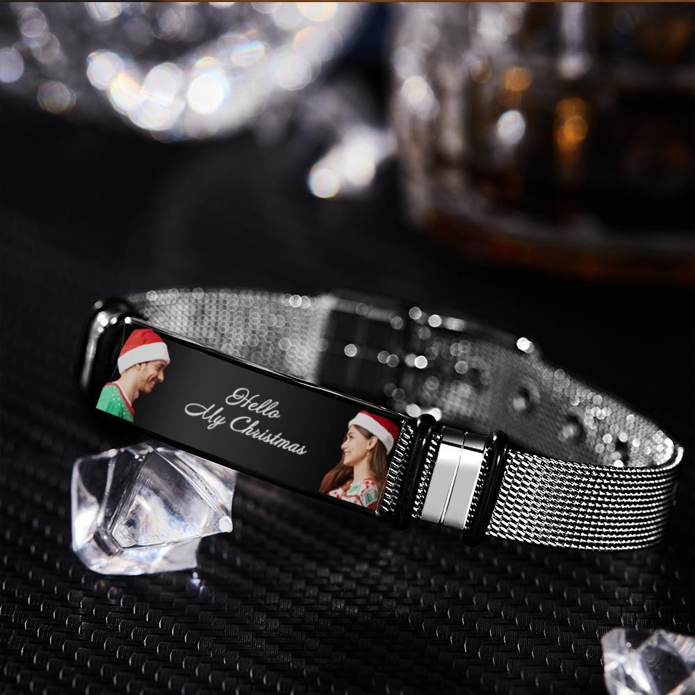 Custom Mens Bracelet With Double Photo And Engraved Words Christmas Gift For Your Loved Ones - soufeeluk