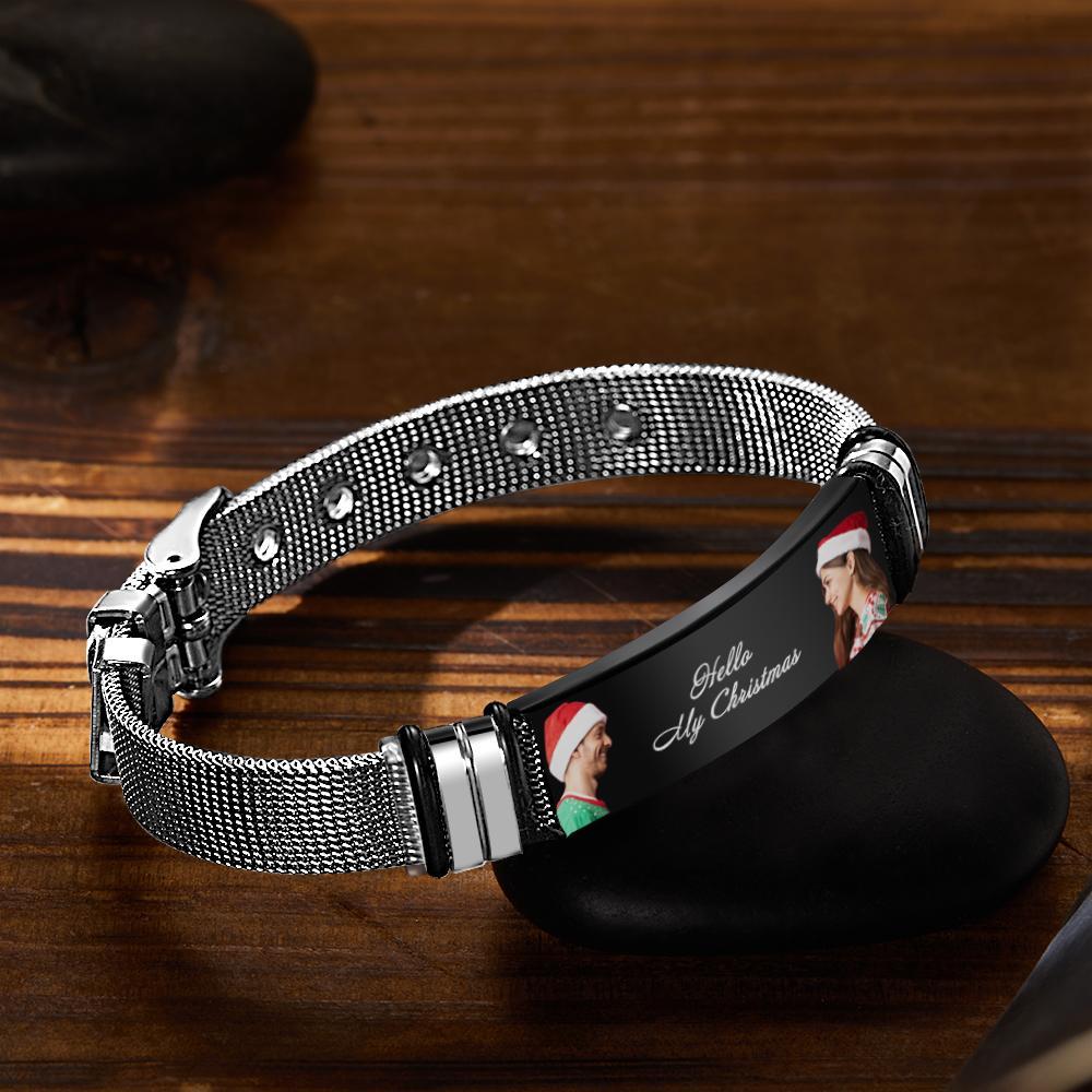 Custom Mens Bracelet With Double Photo And Engraved Words Christmas Gift For Your Loved Ones - soufeeluk