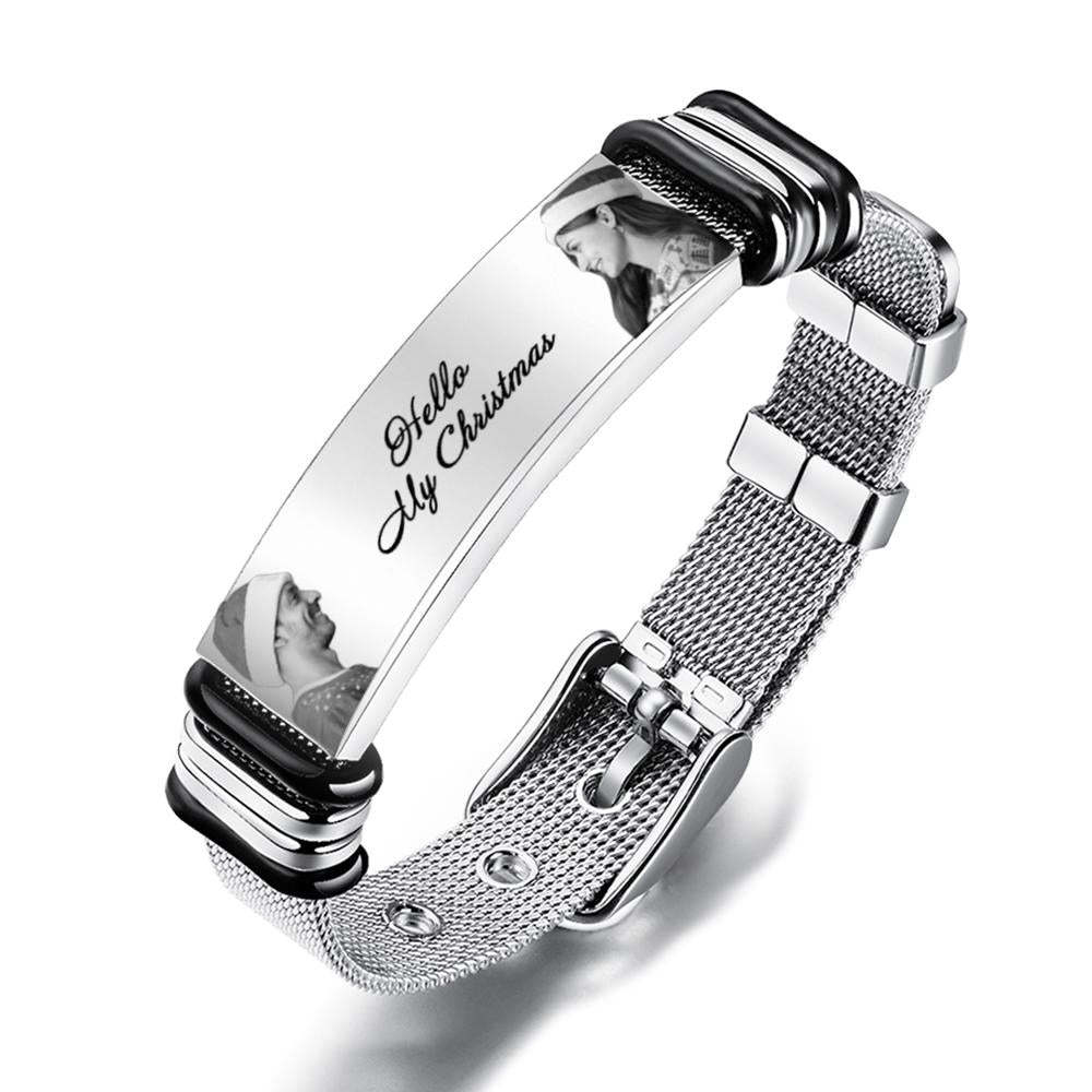 Custom Mens Bracelet With Double Photo And Engraved Words Christmas Gift For Your Loved Ones - soufeeluk