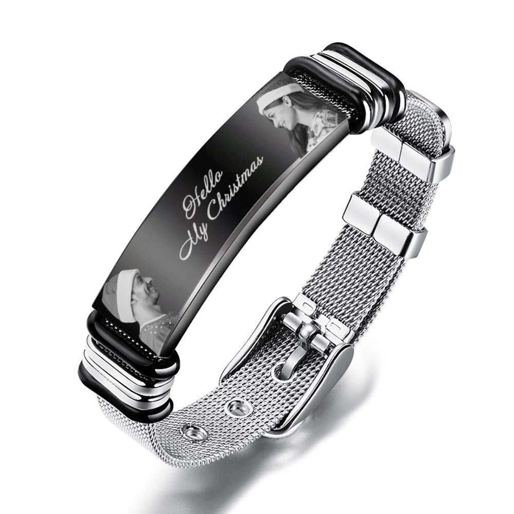 Custom Mens Bracelet With Double Photo And Engraved Words Christmas Gift For Your Loved Ones - soufeeluk