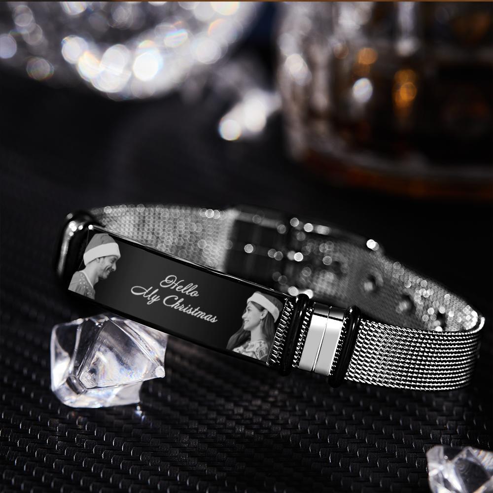 Custom Mens Bracelet With Double Photo And Engraved Words Christmas Gift For Your Loved Ones - soufeeluk