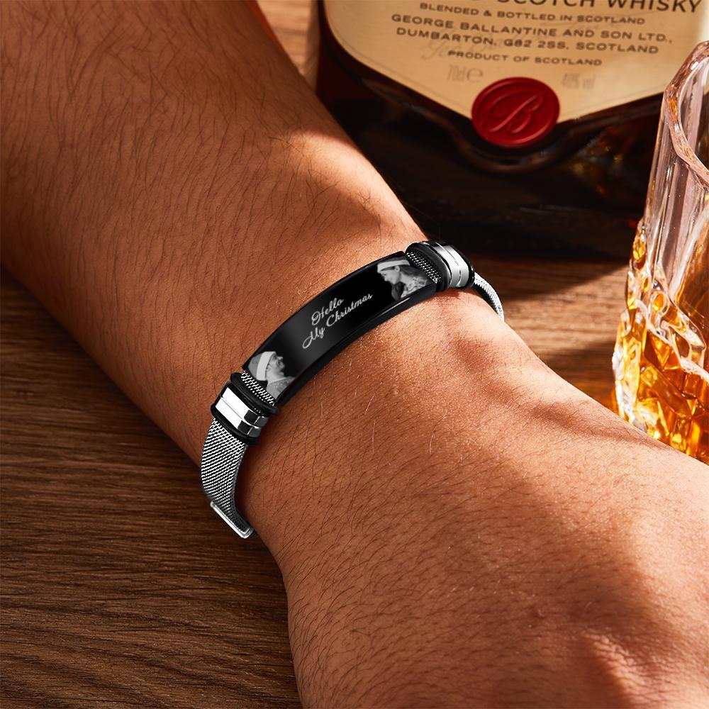 Custom Mens Bracelet With Double Photo And Engraved Words Christmas Gift For Your Loved Ones - soufeeluk