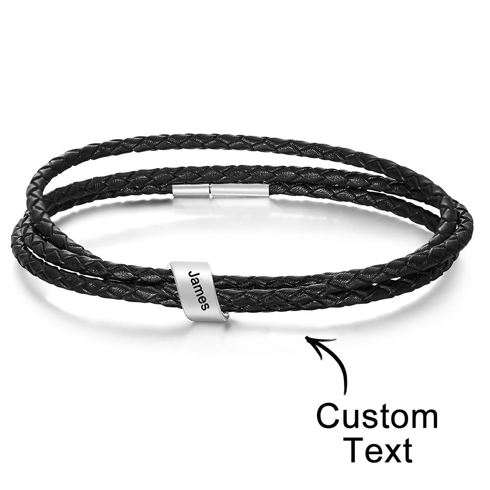 Personalised Braided Leather Bracelet Custom Name Fashion Multy Layer Bracelet for Men - soufeeluk