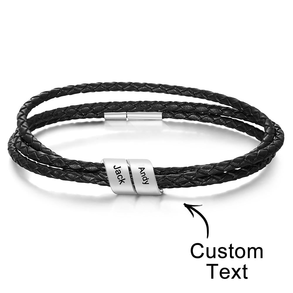 Personalised Braided Leather Bracelet Custom Name Fashion Multy Layer Bracelet for Men - soufeeluk