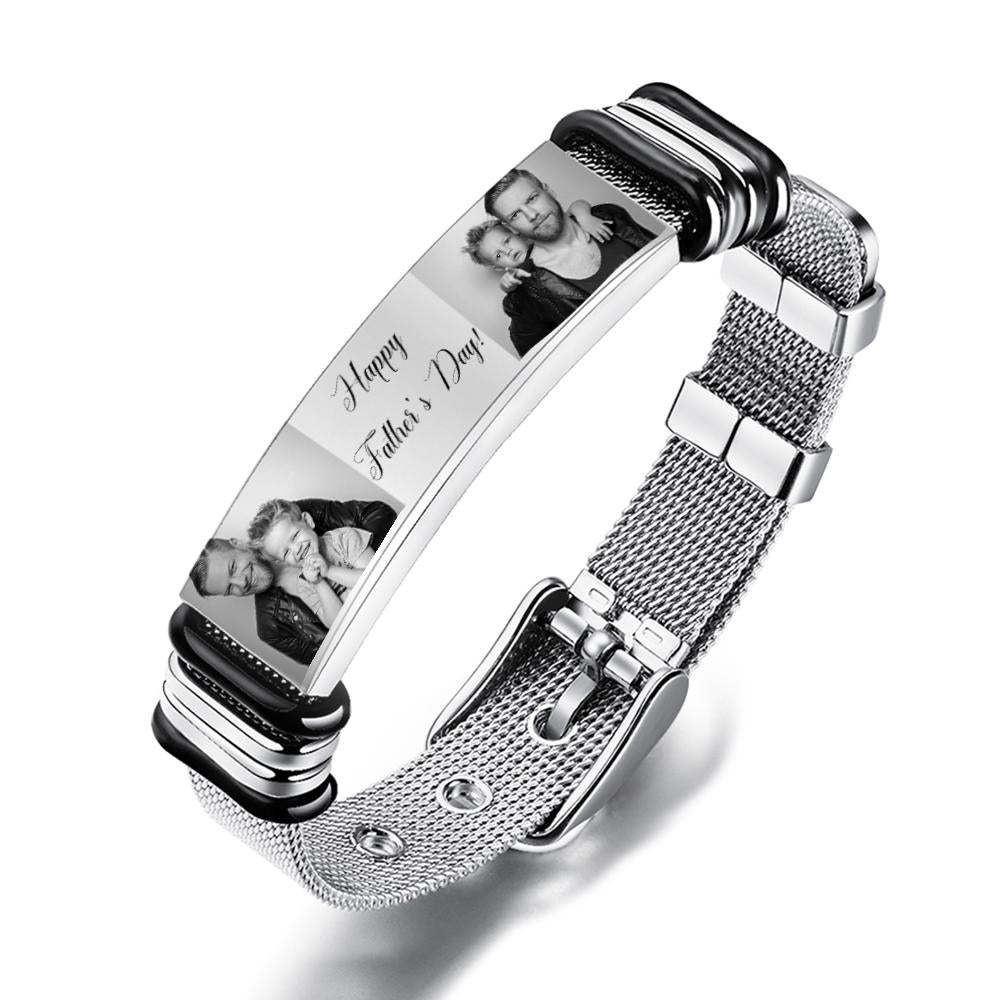 Customized Optional Photo Engraved Spotify Code Stainless Steel Bracelet Best Gifts For Dads On Father's Day