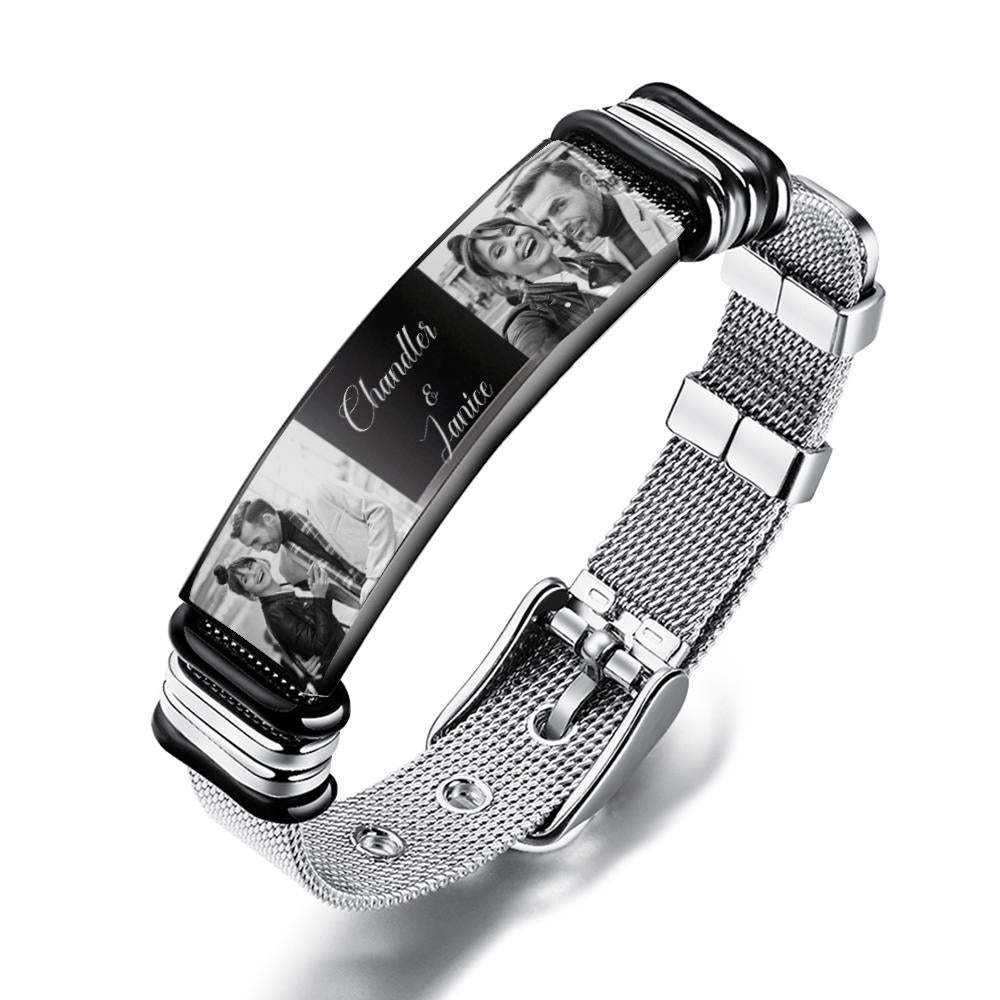 Custom Stainless Steel Mens Bracelet With Two Photo And Engraved Words Best Gifts For Lovers On Valentine's Day - soufeeluk