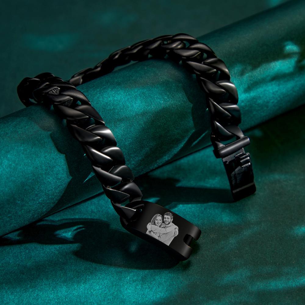 Custom Photo Engraved Thick Chain Bracelet Punk Gifts For Him - soufeeluk